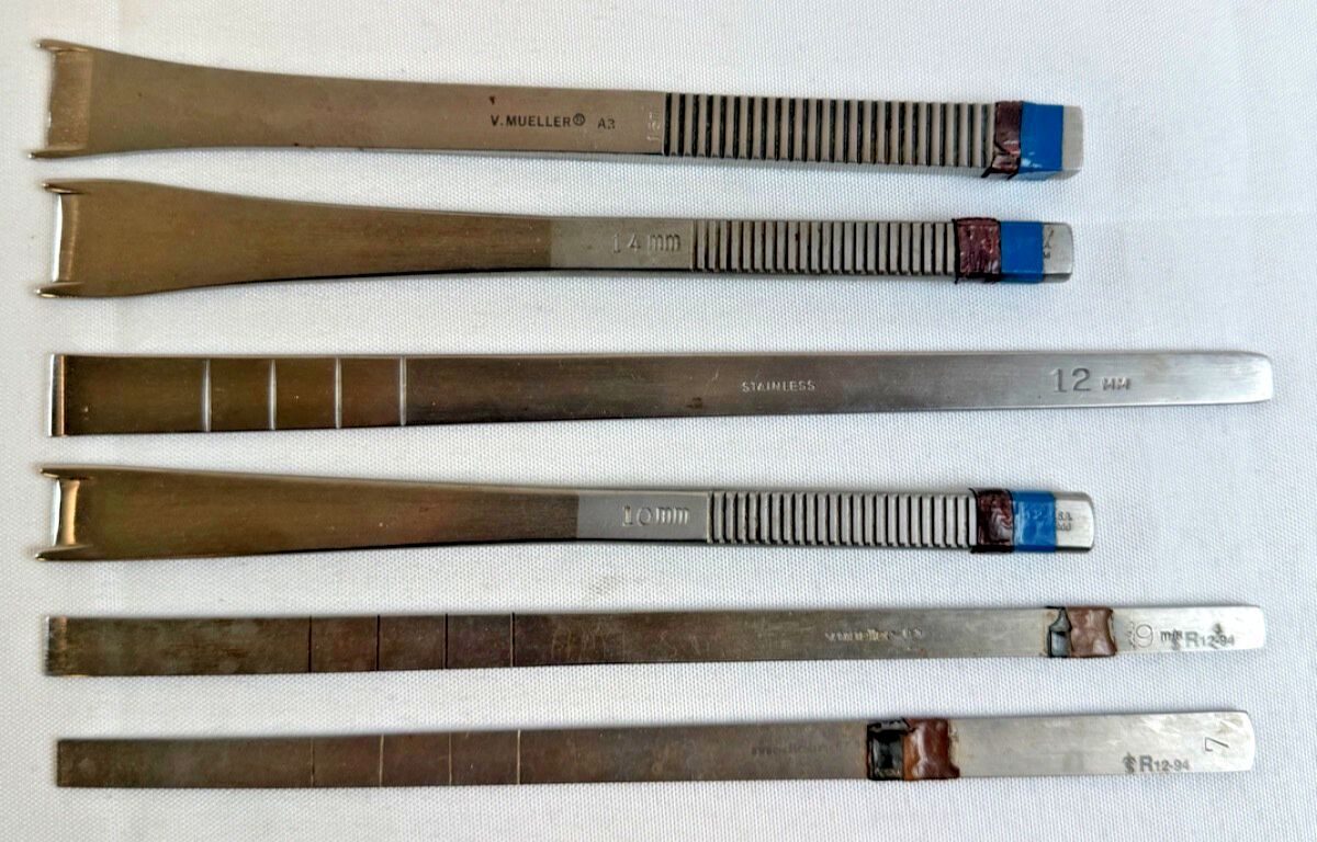 V. MUELLER 16 14 12 10 9 & 7mm Set of 6 Straight Osteotomes
