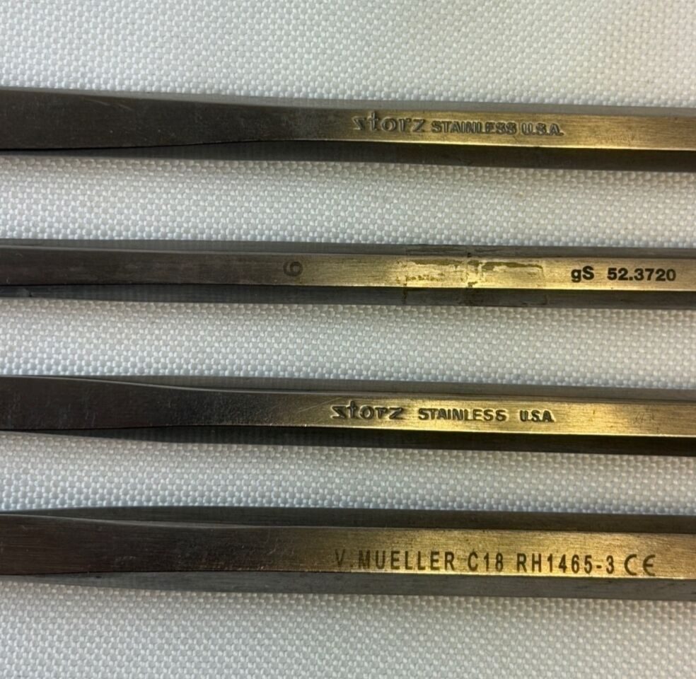 Set of 4 Storz Millennium Surgical V. Mueller Hexagonal Handle 6" ENT Osteotomes — photo 3