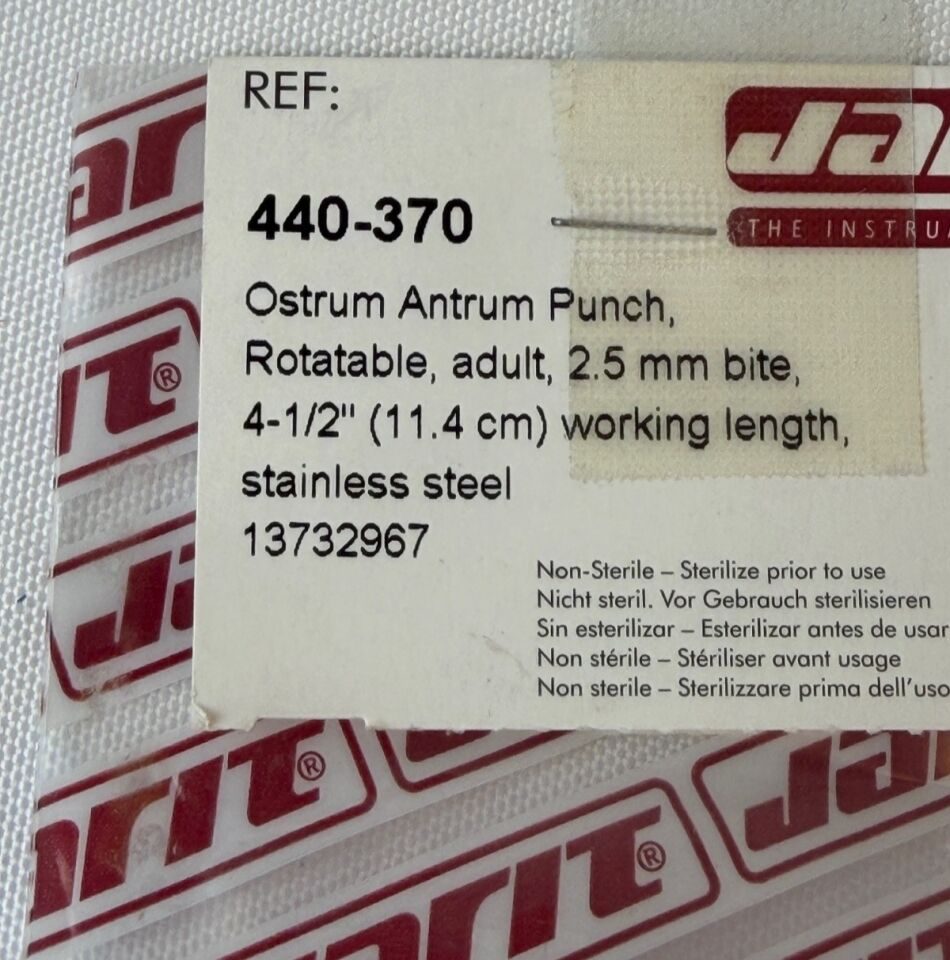 JARIT 440-370 2.5mm Backwards Bite WL: 4.5" Rotatable Ostrum Antrum Punch ENT — photo 2