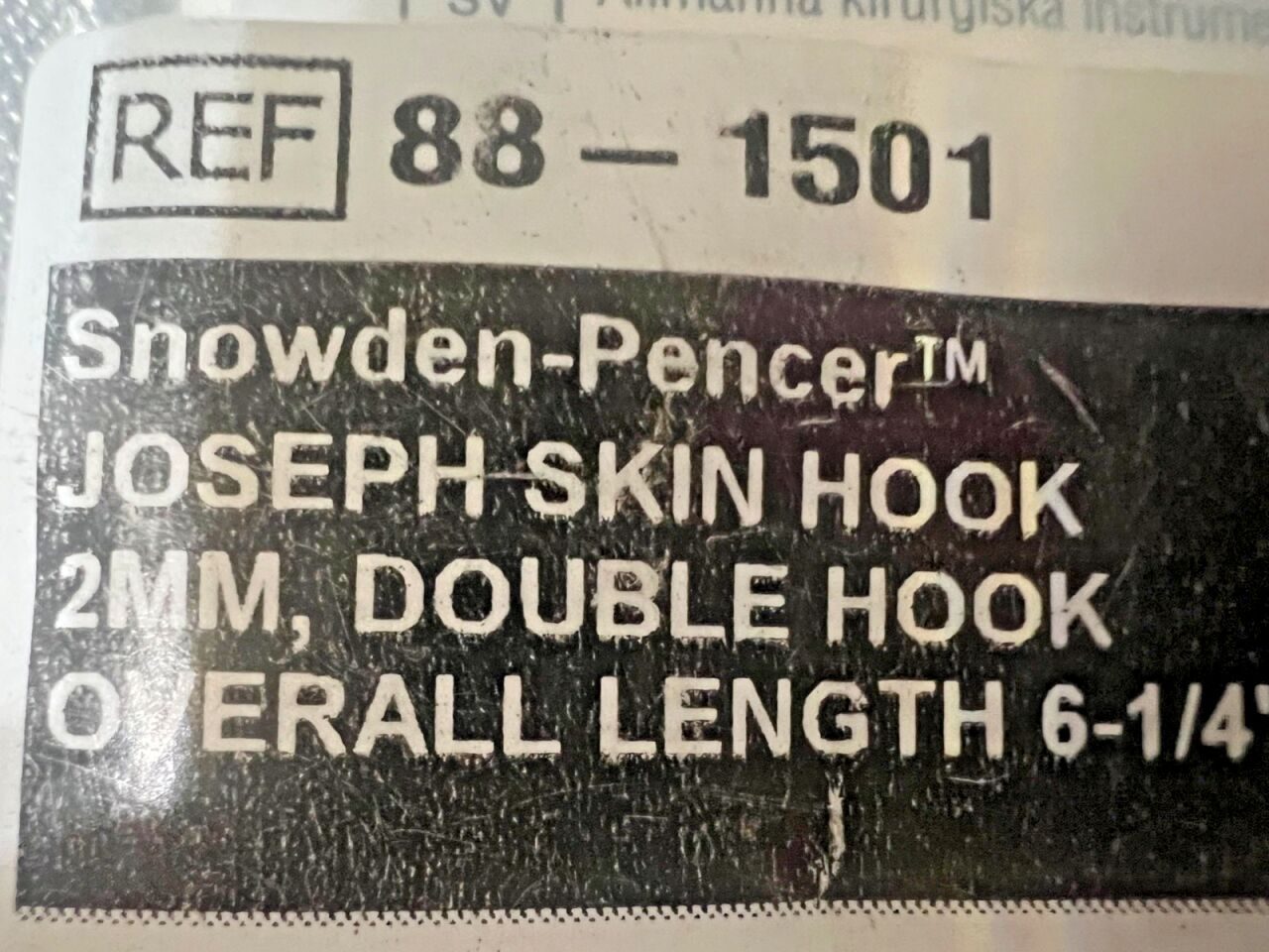 SNOWDEN-PENCER 88-1501 Joseph Skin Hook 2mm Double Hook 6-1/4" Length — photo 2