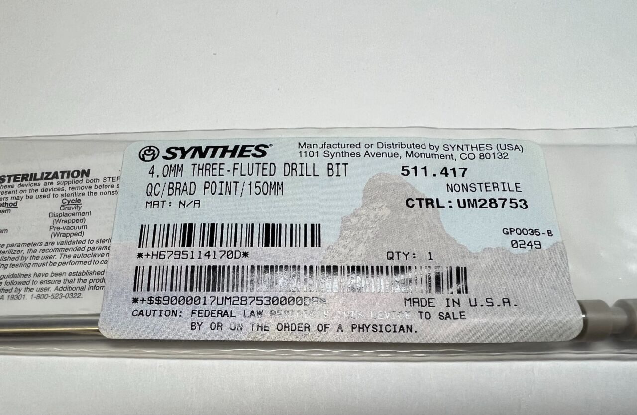SYNTHES 511.417 4.0mm 3-Flute Drill Bit w/ Brad Point (NEW) Drill Bit — photo 3