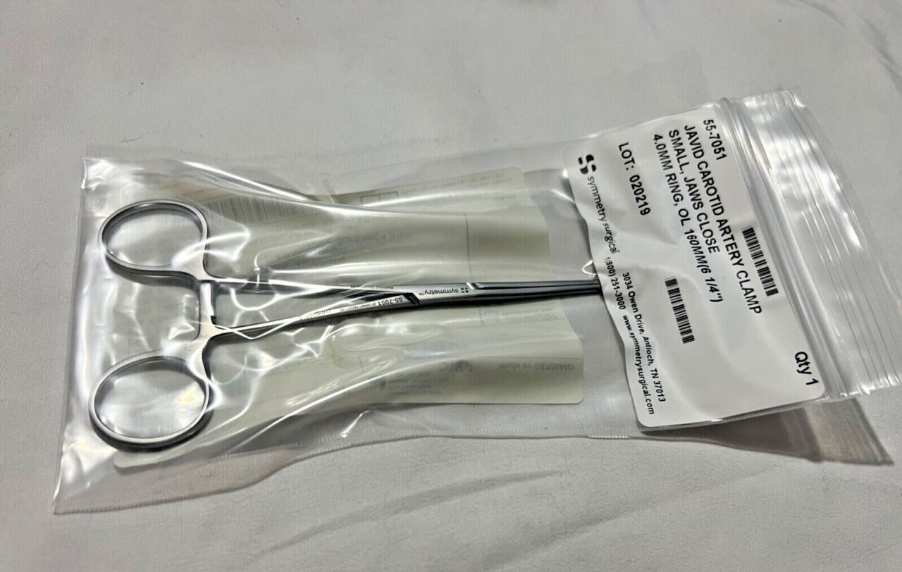 SYMMETRY SURGICAL 55-7051 4mm Ring X 6-3/4" L Javid Carotid Small Artery Clamp — photo 1