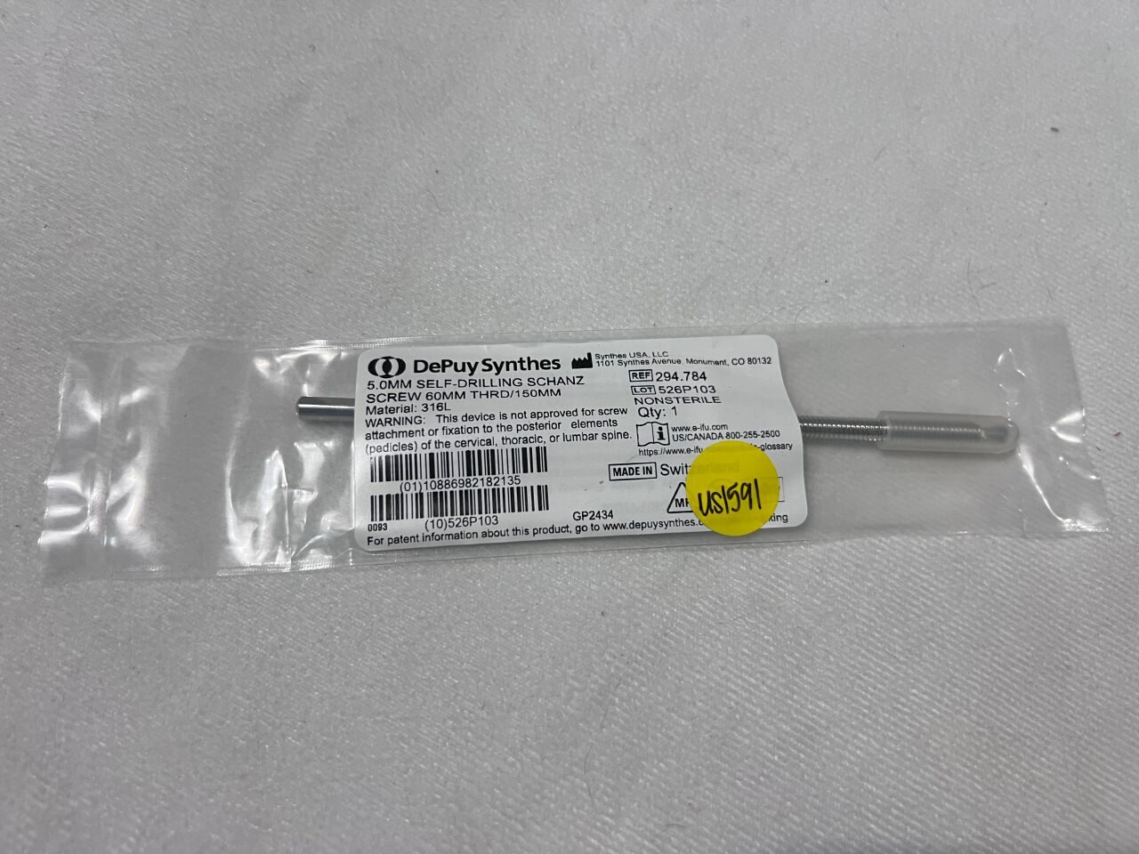 SYNTHES 294.784 5mm Self-Drilling Schanz Screw 60mm Thread