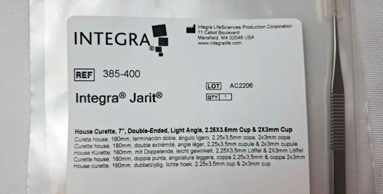 INTEGRA 385-400 House Curette 7" Double-Ended Light Angle 2.25x3.5mm — photo 3