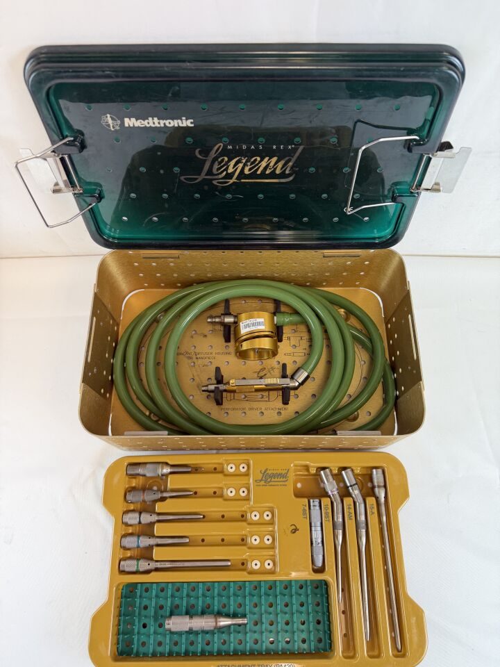 MEDTRONIC Midas Rex Legend  Handswitch Pneumatic Drill Set w/ Attachments & Case