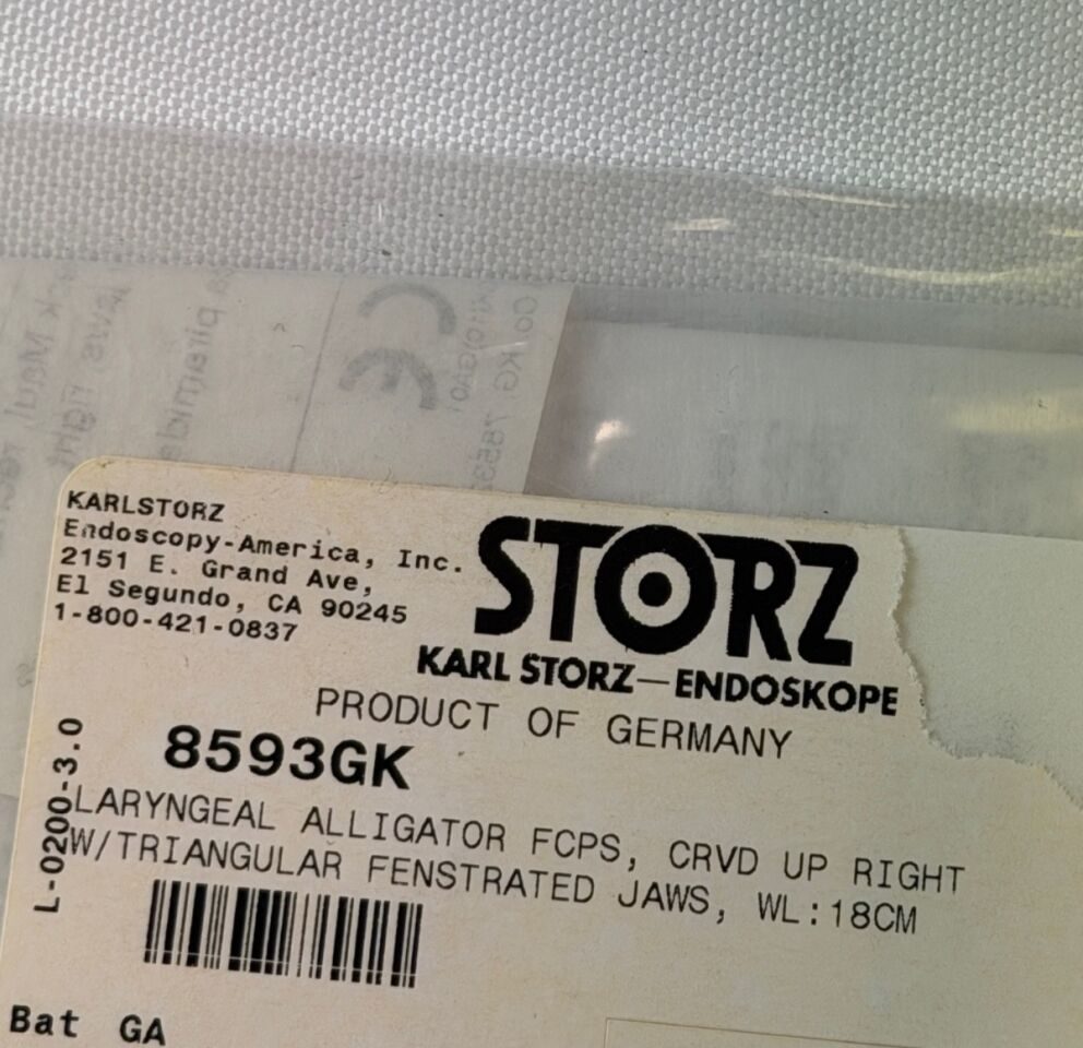 KARL STORZ 8593GK Laryngeal Alligator Forcep Curved Up Right Triangular Jaw 18cm — photo 2