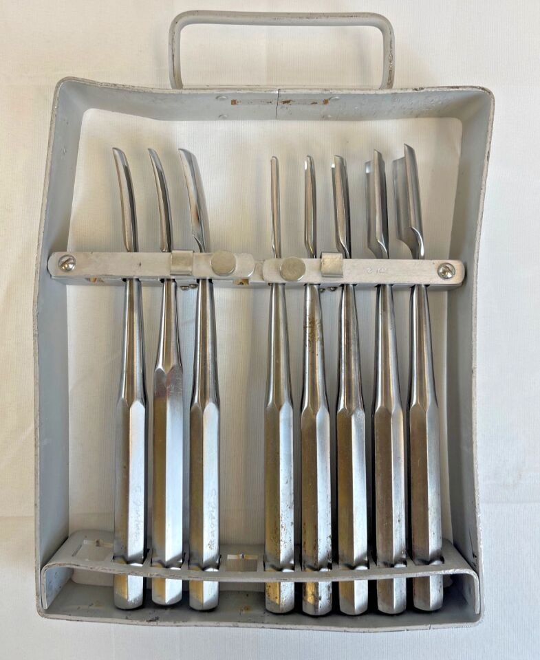 RICHARDS Set of 8 Curved & Straight Gouges w/ Sterilization Rack Ortho