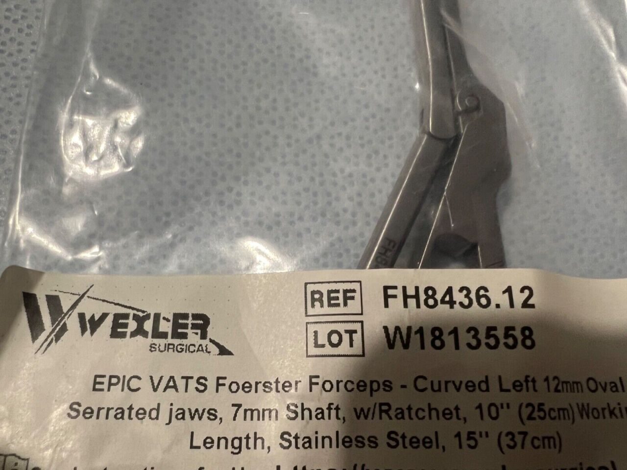 WEXLER SURGICAL FH8436.12 EPIC VATS Curved Left Foerster Forceps w/ Ratchet 15"L — photo 3