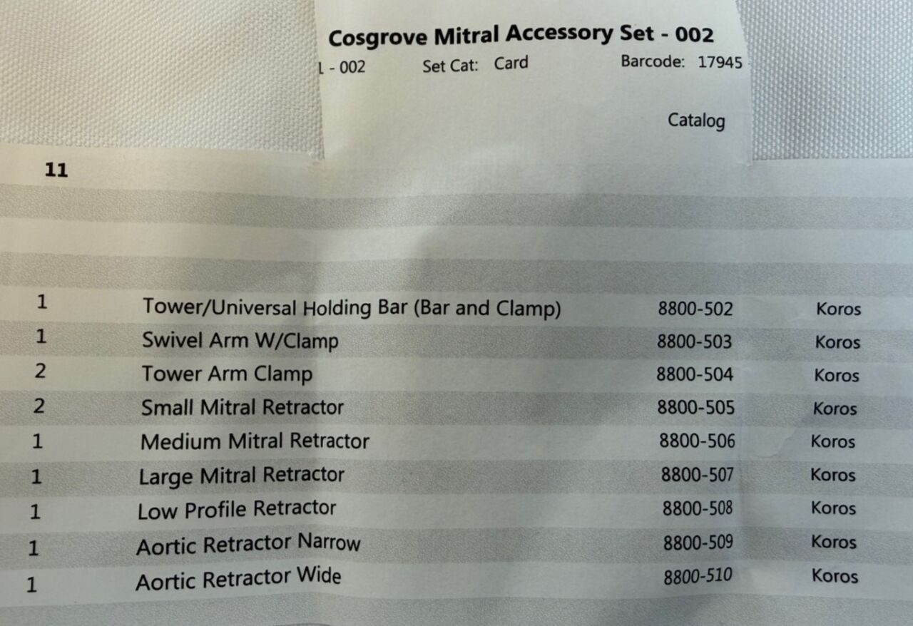 KOROS Cosgrove Retractor Mitral Accessory Set of 11 Set — photo 2