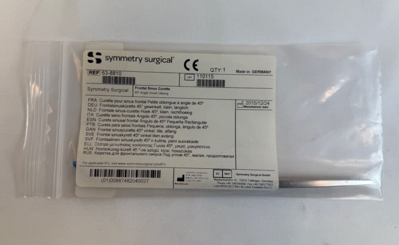 SYMMETRY SURGICAL 63-8810 Frontal Sinus Curette 45deg Angle Small Oblong Cup