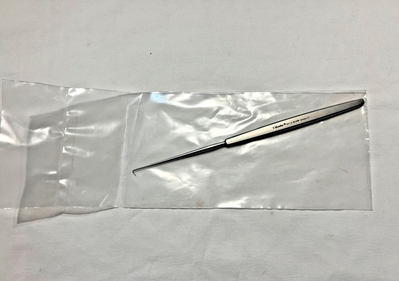 V. MUELLER NL2400 Adson Dural Hook 3mm X 90deg Sharp Tip 8" Length Neurology