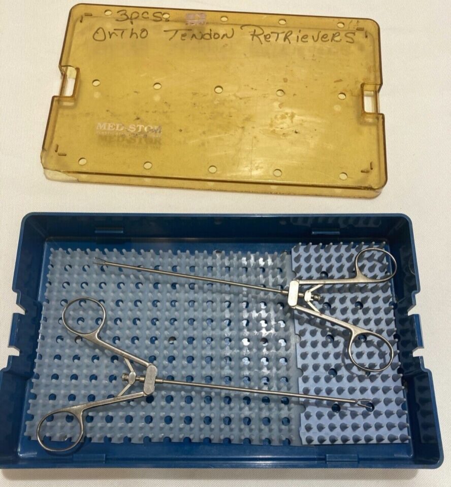 Pair of 8" Scissor Handled Tendon Retriever Forceps w/ Case — photo 1