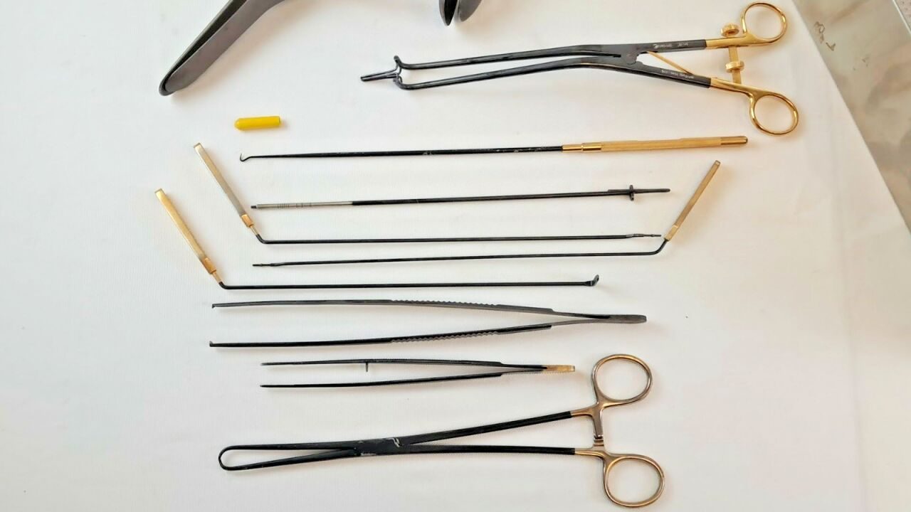 EUROMED Dilators, Speculum, Forceps, Probe, Curette Anodized OBGYN Surgical Instrument Set 13 Pc w/ Sterilization Tray — photo 2