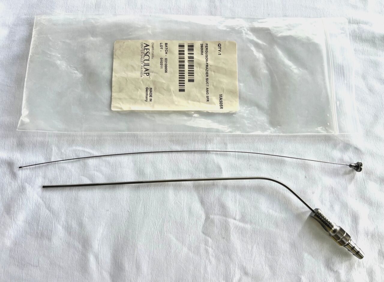 AESCULAP MA505R Ferguson-Fraizer Angled Suction Tube 8French w/ Thumb Control
