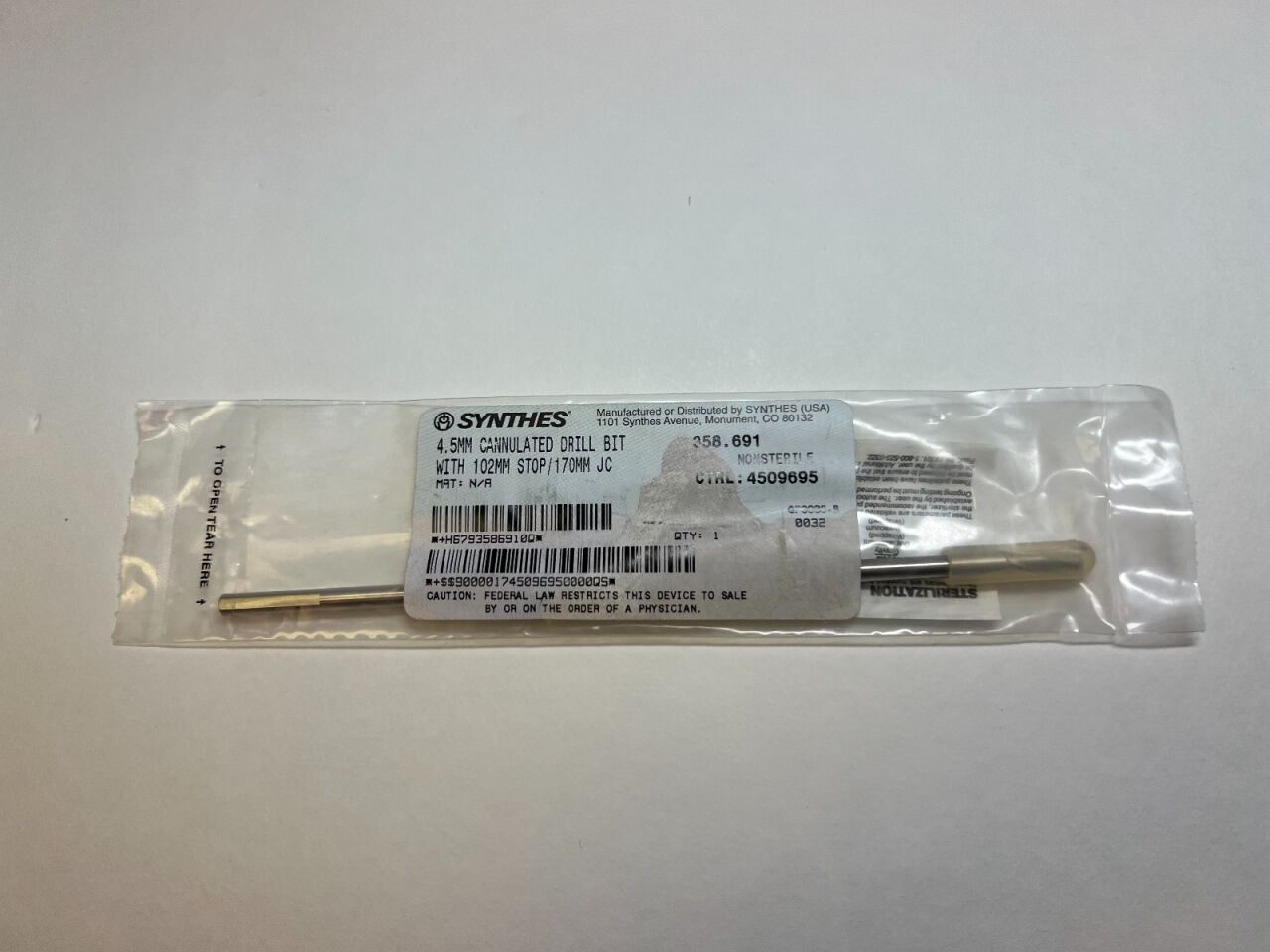 SYNTHES 358.691 4.5mm Cannulated Drill Bit Drill Bit — photo 2