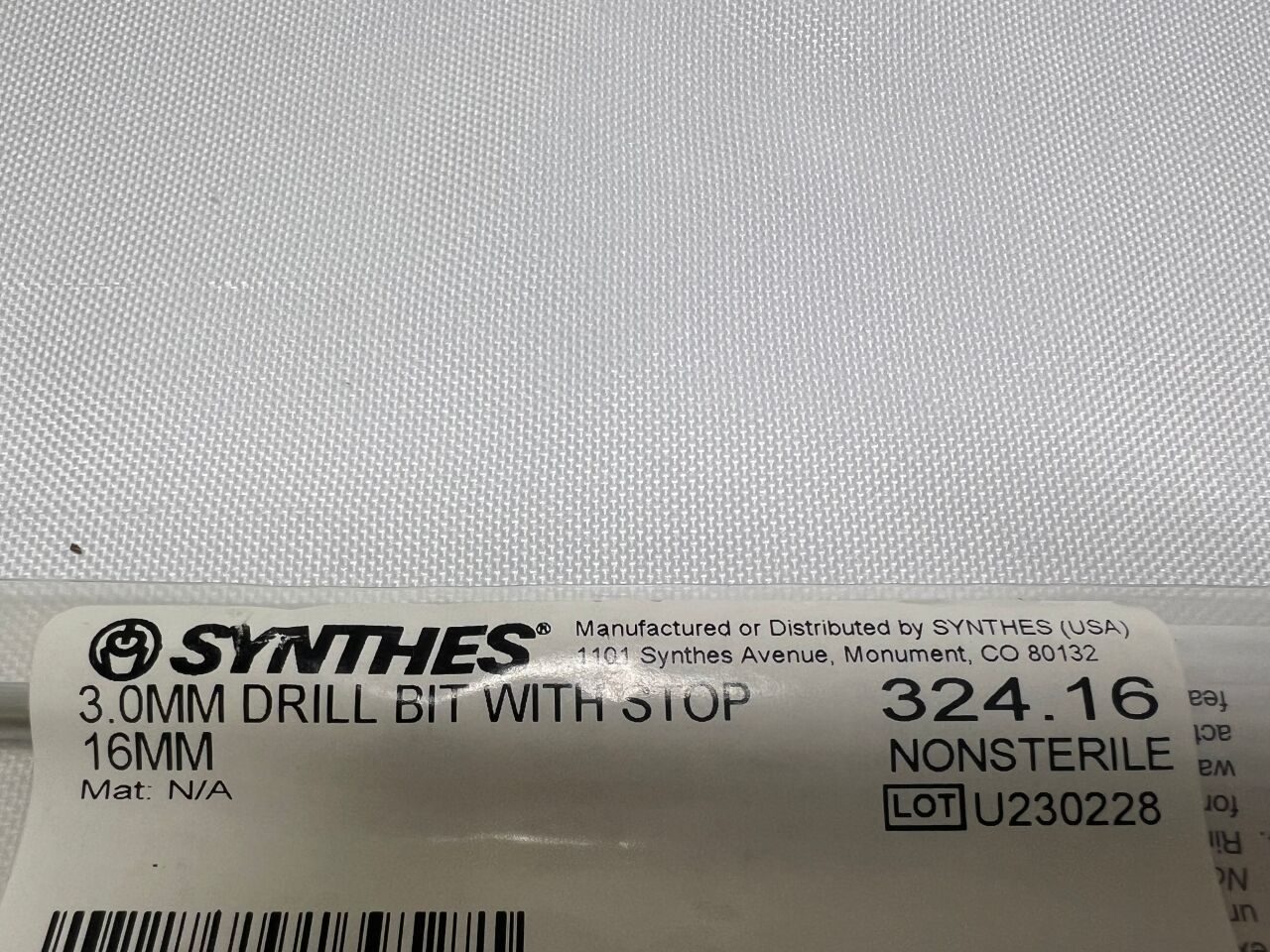 SYNTHES 324.16 3mm Drill Bit w/ 16mm Stop — photo 2