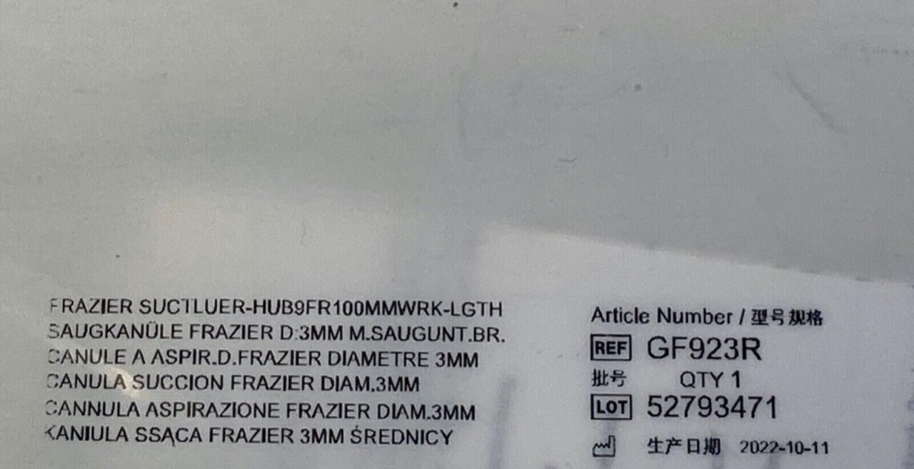 AESCULAP GF923R Frazier Suction Cannula w/ Thumb Hole 3mm (9Fr) Neurology ENT — photo 5