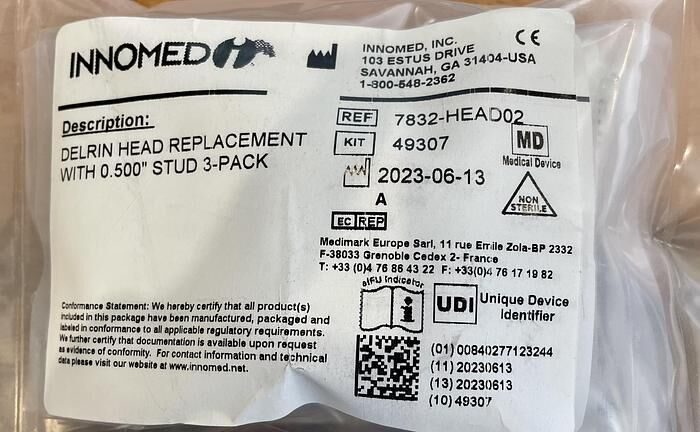 INNOMED 7832-HEAD02 DELRIN HEAD REPLACEMENT WITH 0.500" STUD 3-PACK