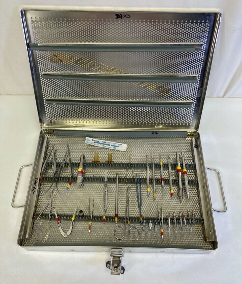 VARIOUS  30 Piece Storz Rhein Codman Ophthalmic Instrument Set Eye Tray w/ Case