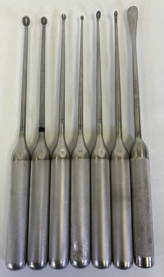 WALLIE HEINIG LENOX MACLAREN 13.5" Set of 7 Straight & Angled Curettes & Elevator — photo 1