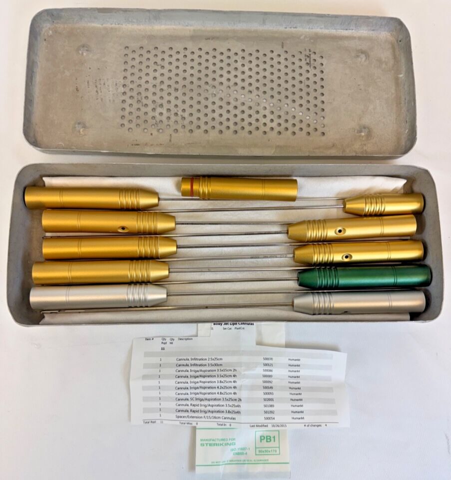 HUMAN MED Body Jet Set of 11 w/ Tray Liposuction Cannulas