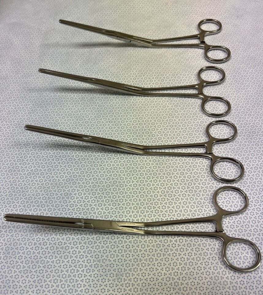 SKLAR  Set of 4 8" Clamps, Angled Shanks w/ Straight Serrated Jaws