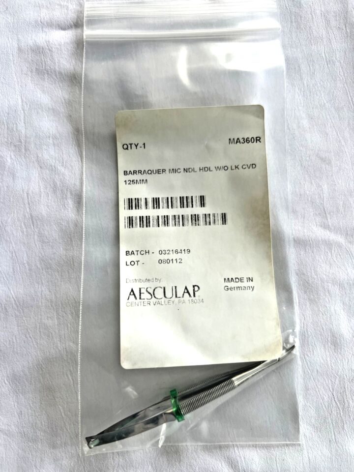 AESCULAP MA360R Barraquer Micro Needle Holder Curved w/Out Ratchet 5" Length — photo 1