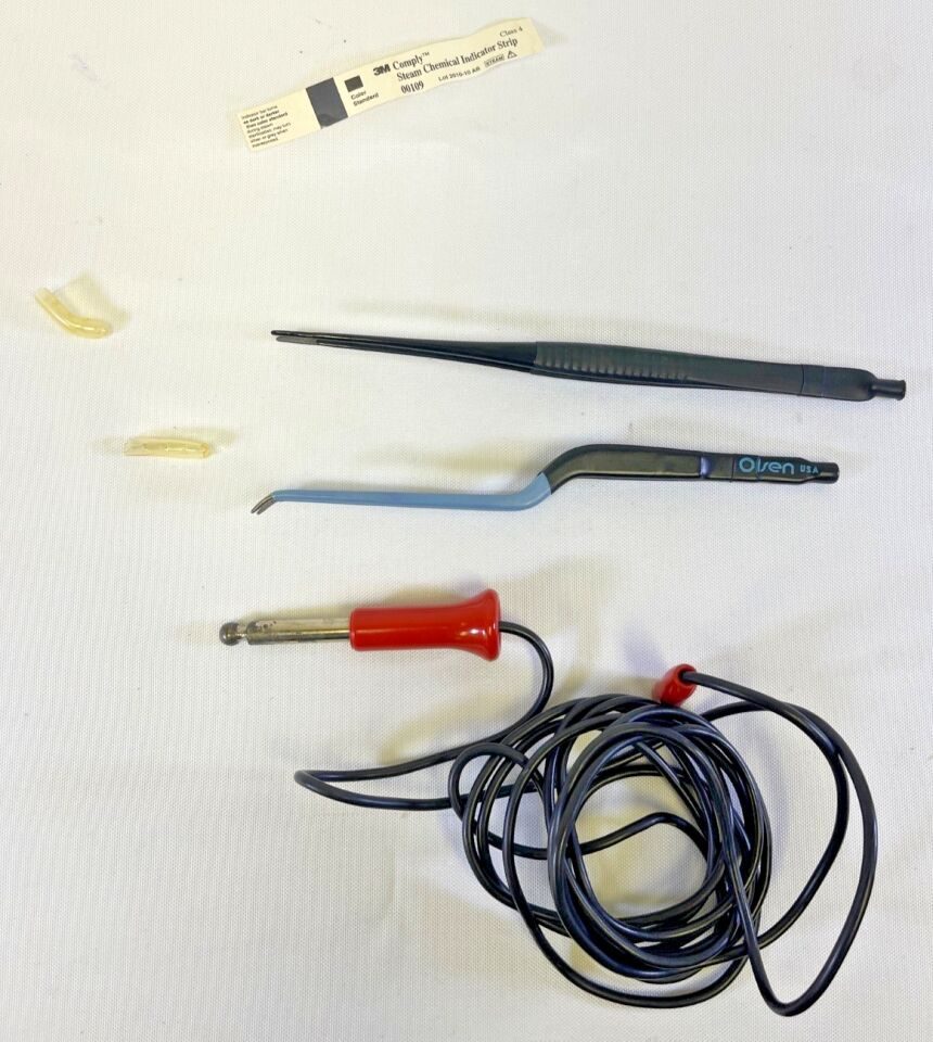 OLSEN  Bipolar Forceps Curved & Straight Tip w/ Bovie ESU Cable - Pair