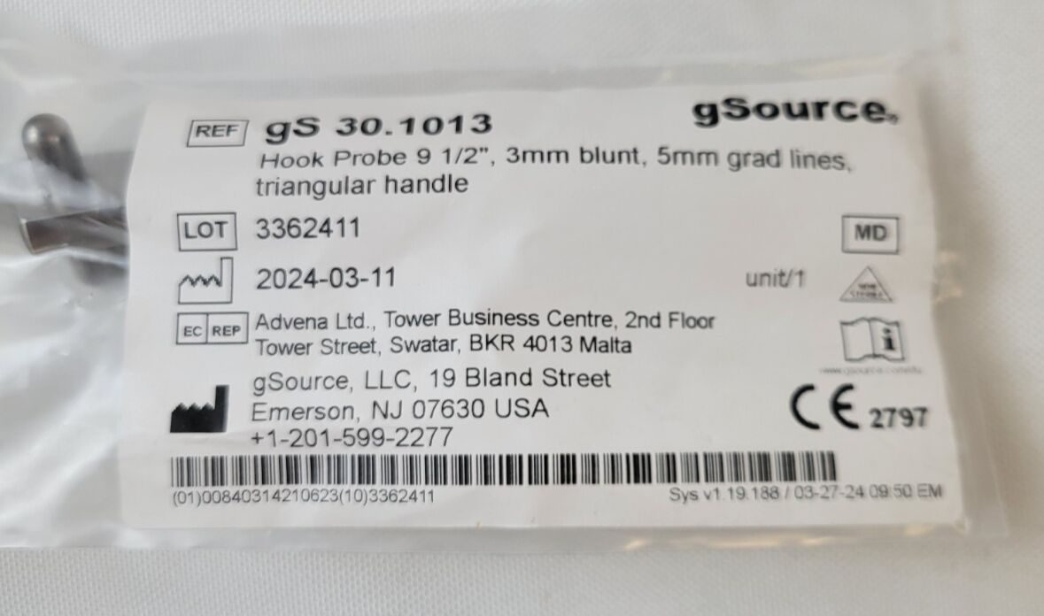 GSOURCE 30.1013 Hook Probe 3mm Blunt 5mm Grad Lines Triangular Handle 9-1/2" — photo 5