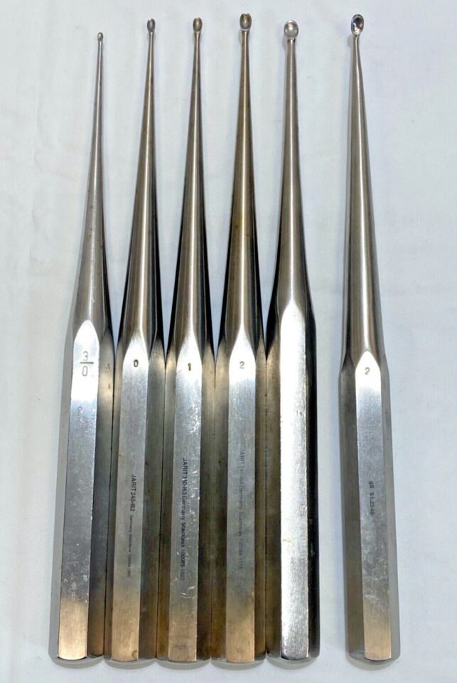 JARIT 9" Solid Hex Handle Set of 6 Straight Brun Bone Curettes