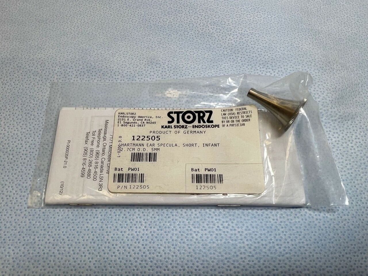 KARL STORZ 122505 Hartmann Short Infant Ear Specula 5mm