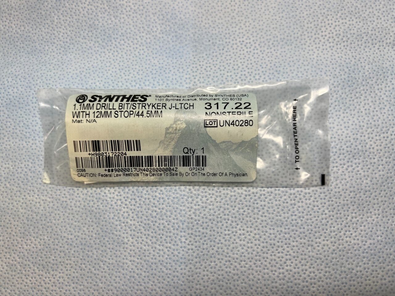 SYNTHES 317.22 1.1mm With 12mm Stop (NEW) Drill Bit — photo 2