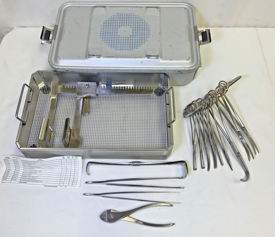 VARIOUS  14 Piece Codman Jarit CVT Open Chest Instrument Set w/ Sterlization Case