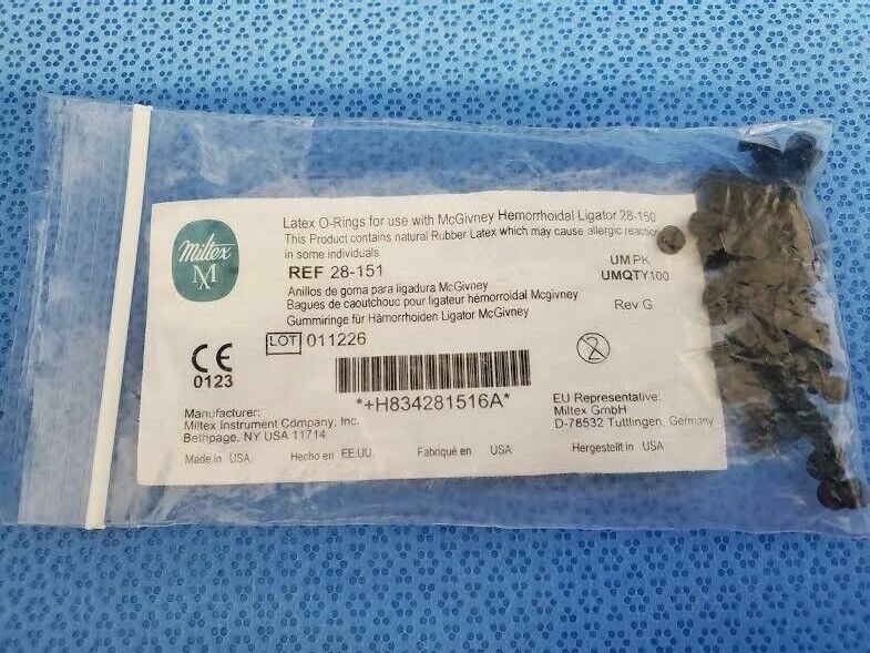 MILTEX 28-151 Lot of 100 Latex O-Rings For Use w/ Hemorrhoidal Ligator
