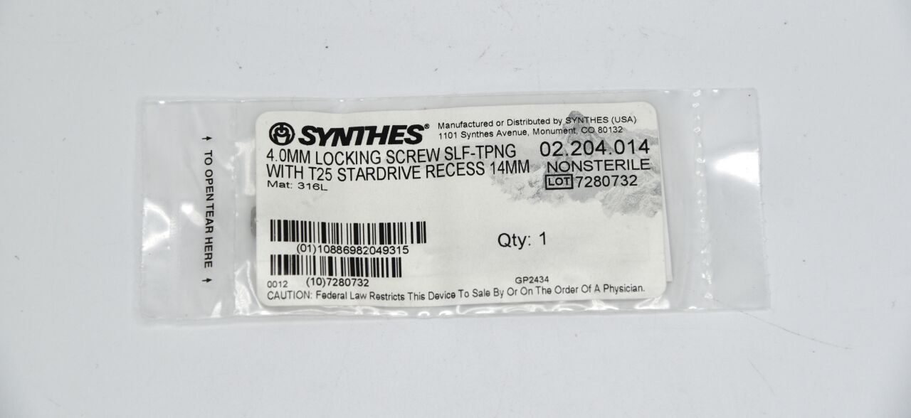 SYNTHES 02.204.014 4.0MM LOCKING SCREW SLF-TPNG WITH T25 STARDRIVE