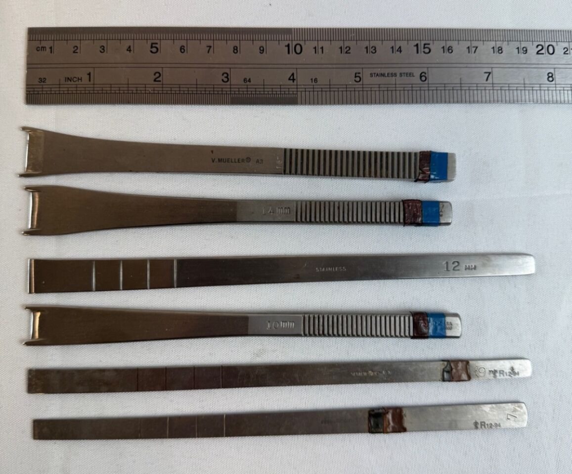 V. MUELLER 16 14 12 10 9 & 7mm Set of 6 Straight Osteotomes — photo 7