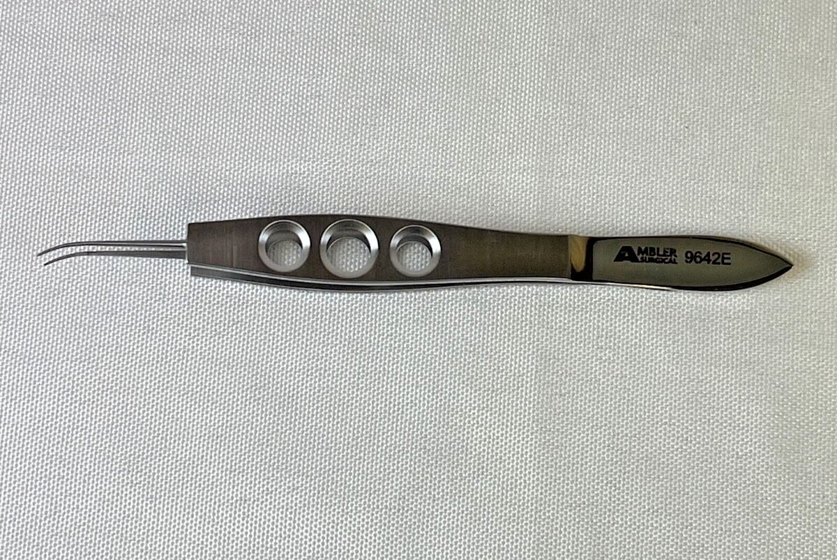AMBLER 9642E Jaffe Tying Forceps 4" Very Delicate 6mm Platform Curved Smooth Jaw — photo 1