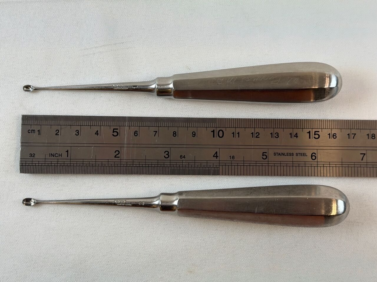 STORZ N1407/1 & N1407/2 Pair of Spratt Mastoid Curettes Sizes 1 & 2 L: 6.75" ENT — photo 7