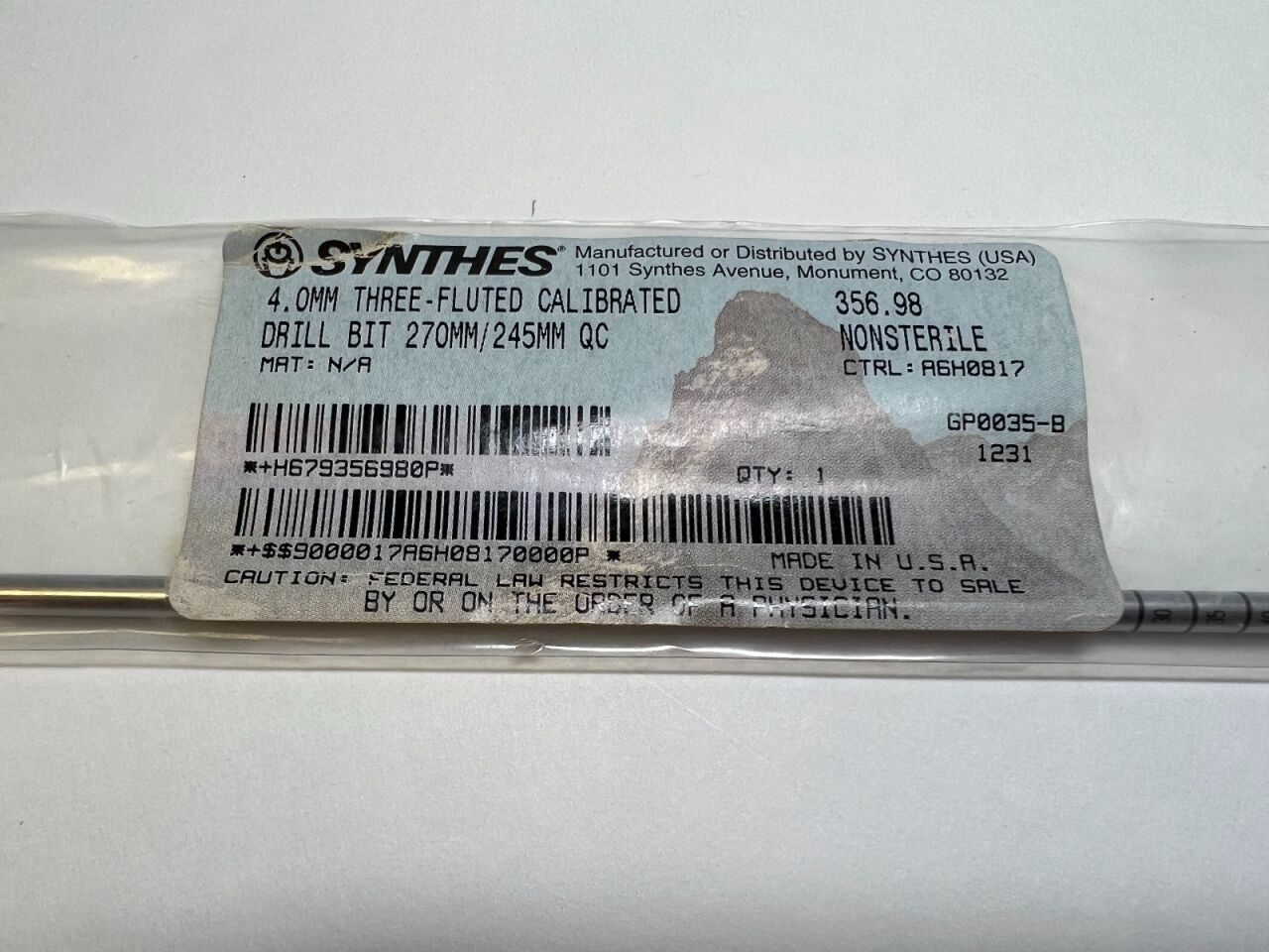 SYNTHES 356.98 4.0mm Flute Drill Bit