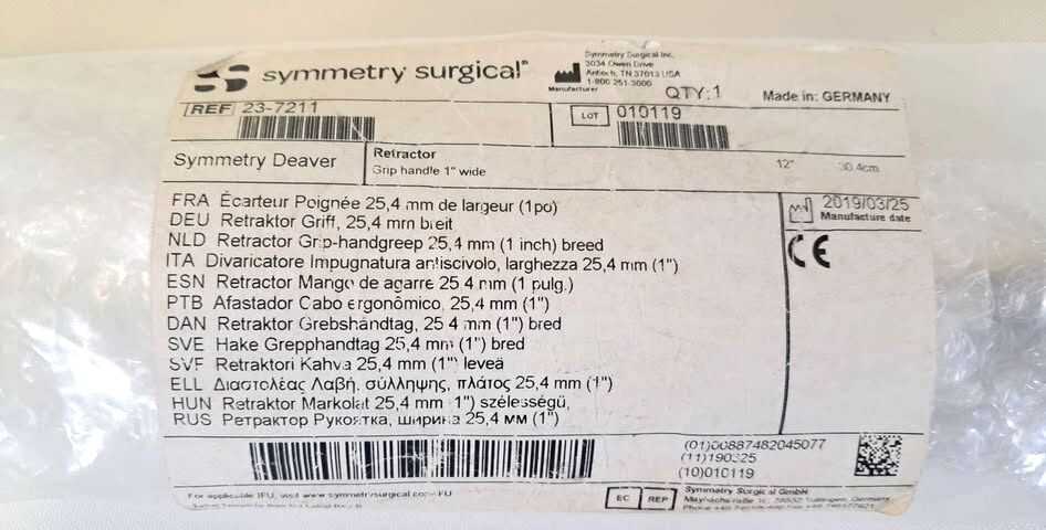 SYMMETRY SURGICAL 23-7211 Deaver Retractor 1" X 12" Hollow Handle — photo 2