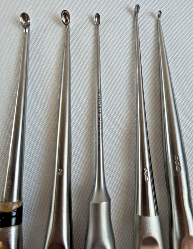 SYMMETRY MEDFIX JARIT AESCULAP CODMAN 8" Straight, Reverse Angle & Forward Angle Set  Symmetry Medfix Jarit Aesculap 8" Brun Bone Curettes Forward   Angled — photo 3