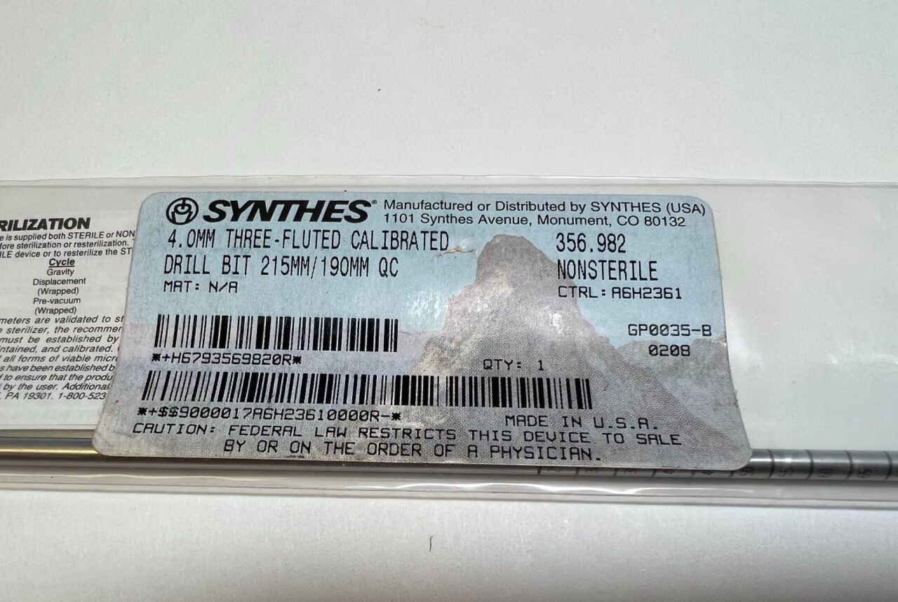 SYNTHES 356.982 Calibrated 4.0mm 3-Flute Drill Bit (NEW) Drill Bit — photo 1