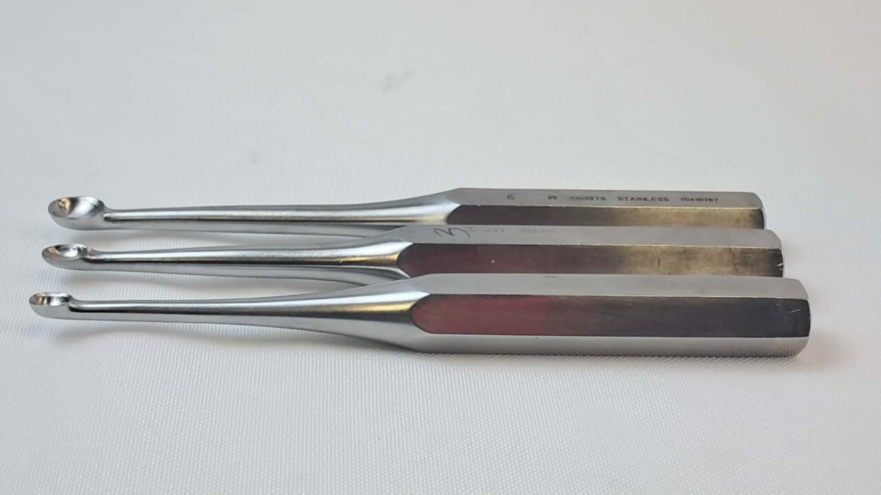 ZIMMER 3681 #2 #3 & #6 3pc Bruns Bone Curette Set