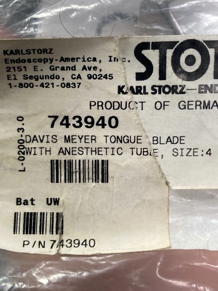 KARL STORZ 743940 Size 4 Davis Meyer Tongue Blade w/ Anesthetic Tube — photo 2