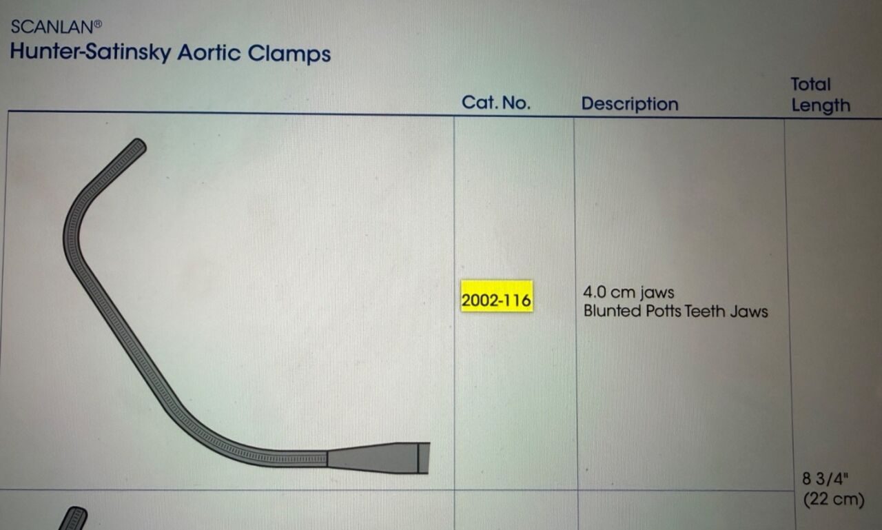 SCANLAN 2002-116 Hunter-Satinsky Aortic Clamp 4cm Blunt Potts Teeth Jaws 8.75" — photo 6