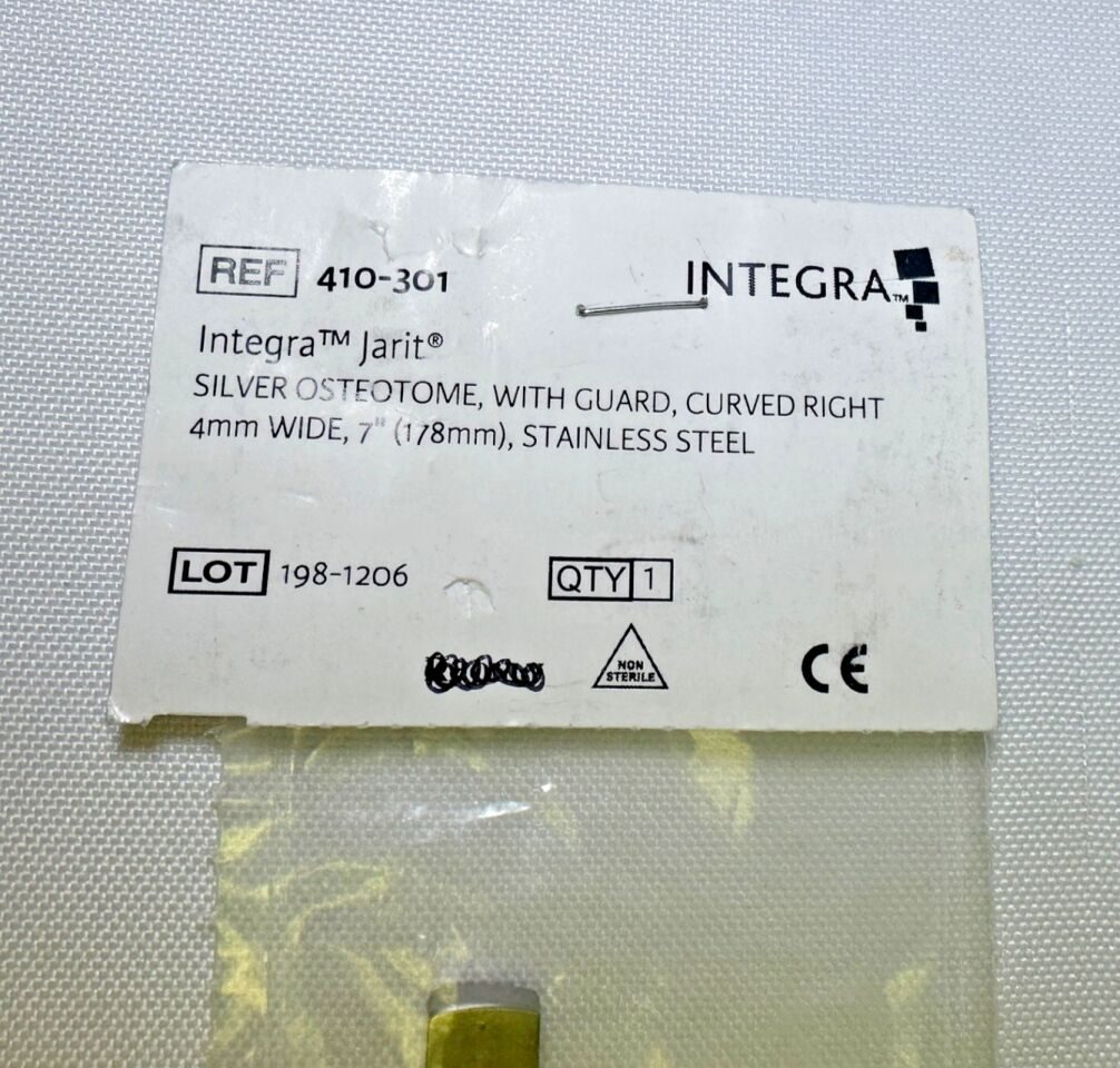 INTEGRA 410-301 Curved Right 4mm Wide 7" Silver Osteotome W/ Guard — photo 3