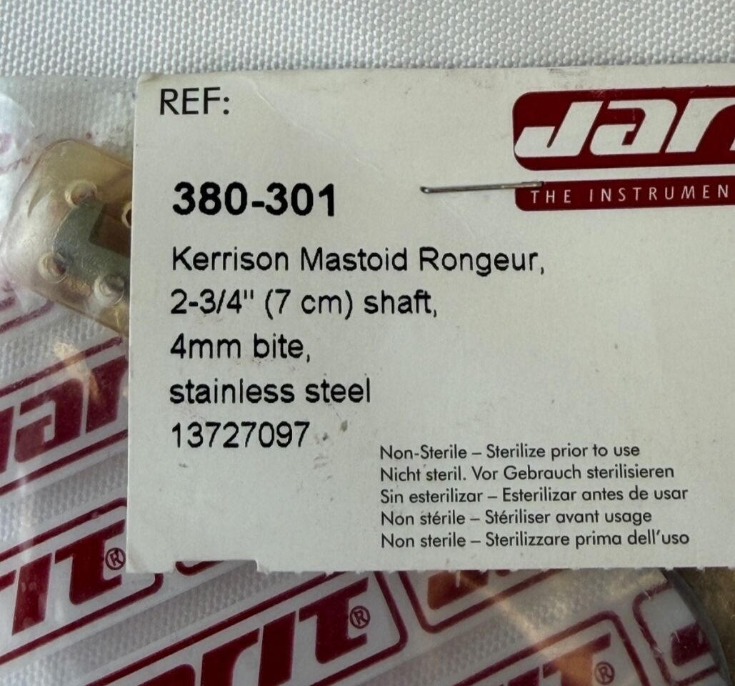 JARIT 380-301 Mastoid Kerrison Rongeur 4mm x 90deg Up Bite 7cm Shaft Orthopedic — photo 2