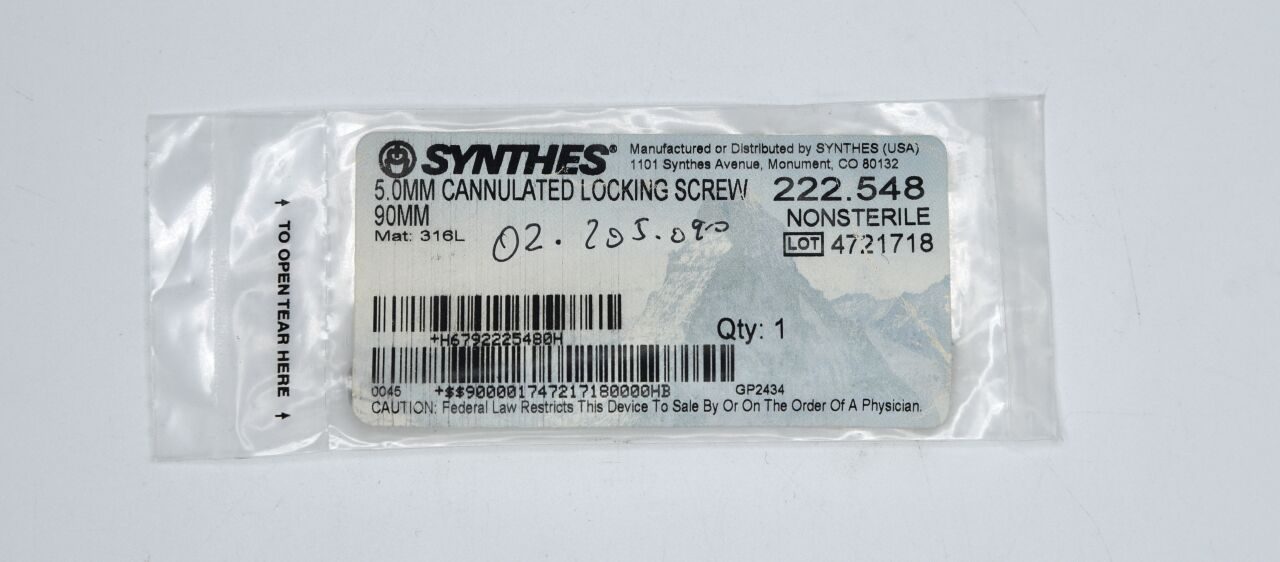 SYNTHES 222.548 DEPUY SYNTHES 5.0MM CANNULATED LOCKING SCREW 90MM