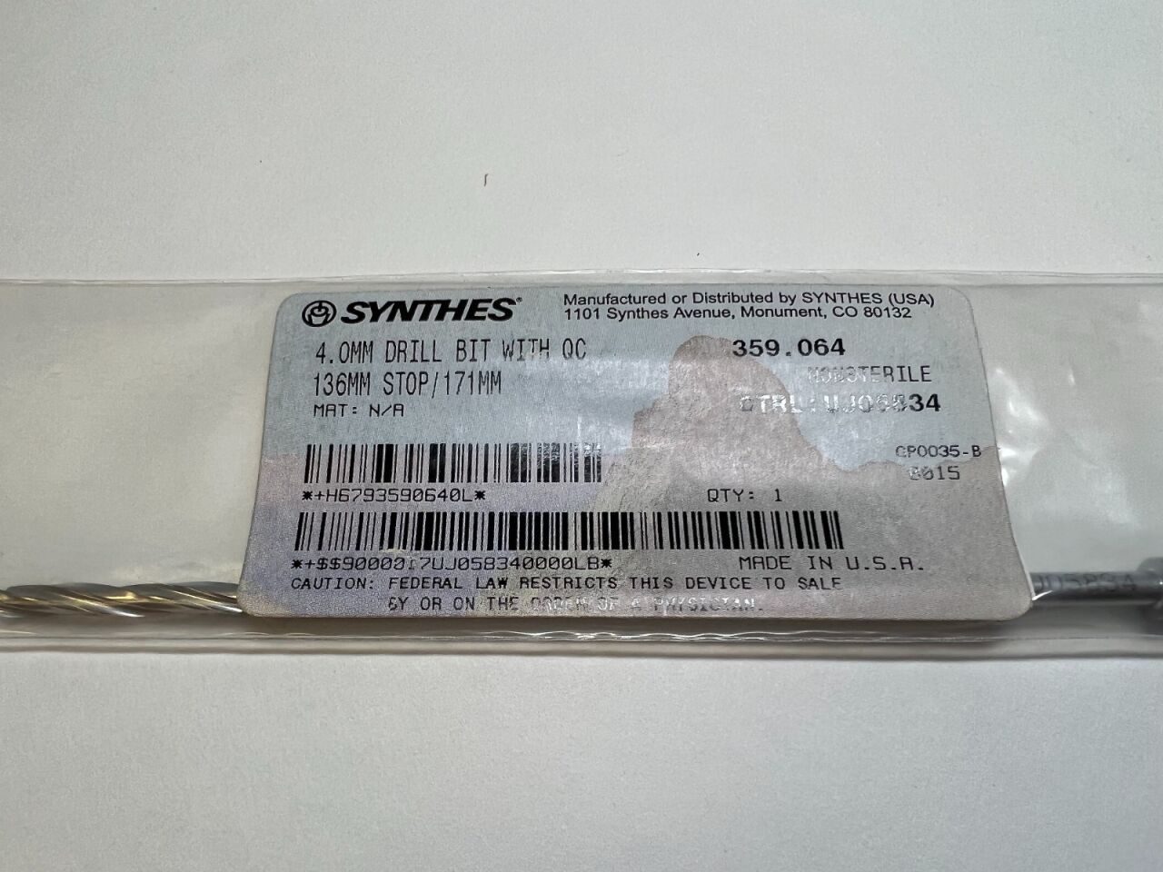SYNTHES 359.064 4.0mm Drill Bit w/ Stop Drill Bit — photo 2