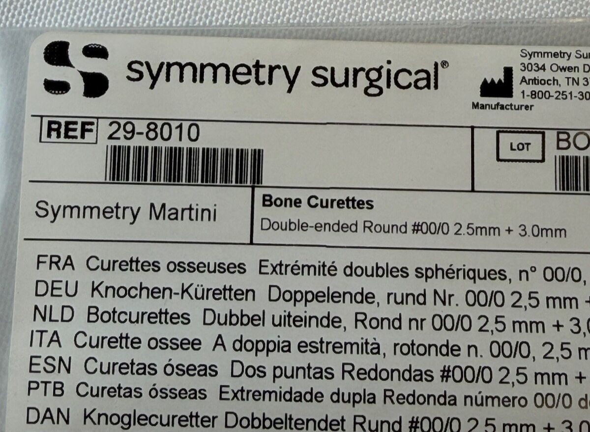 SYMMETRY SURGICAL 29-8010 Martini Double Ended Bone Curette Size 00 & 0 L: 5.5" — photo 2